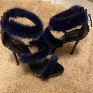 Navy blue Giuseppe fur heels